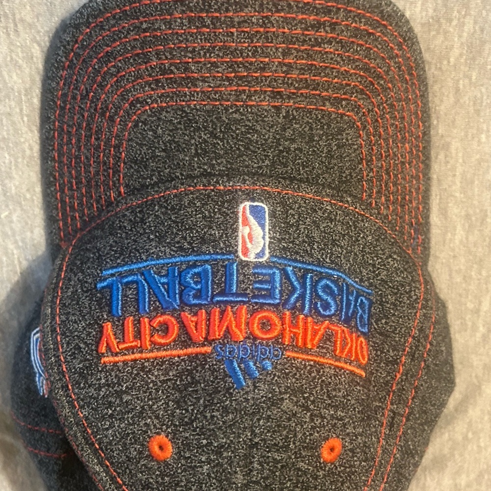 adidas Gray Basketball Oklahoma City Patch Hat with Blue and Orange Embroidery
